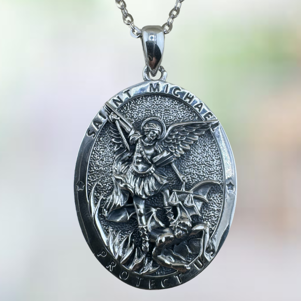 Saint Archangel Michael Pendant Silver 925 w/o Chain Oval Saint Archangel Michael Pendant Silver 925 w/o Chain Oval